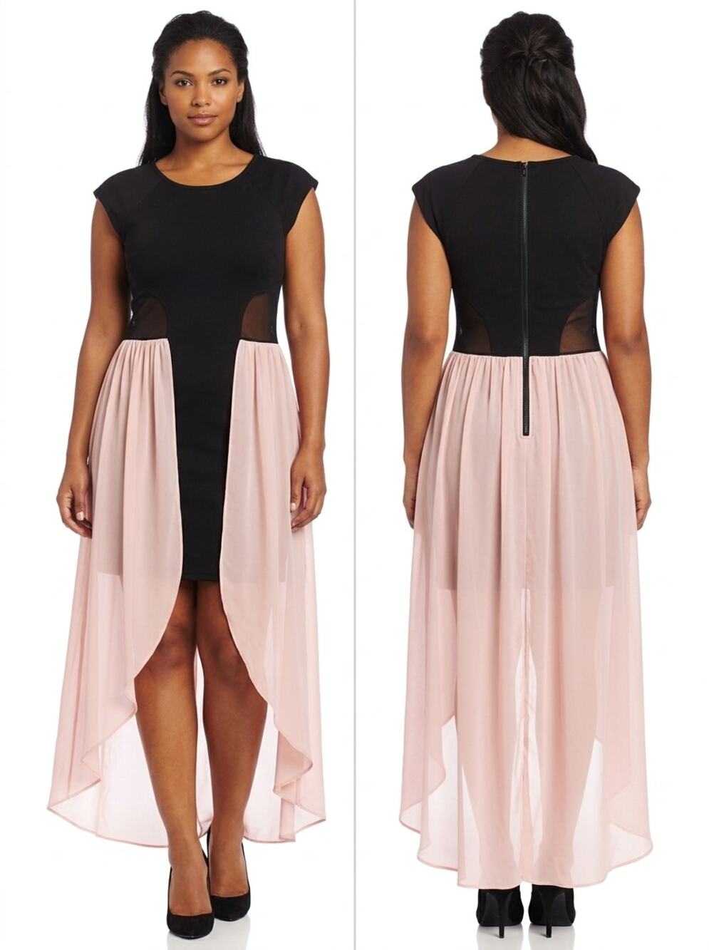 Sans Souci Black Chiffon Asymmetrical Lined Hi-Low Dress Women Size S